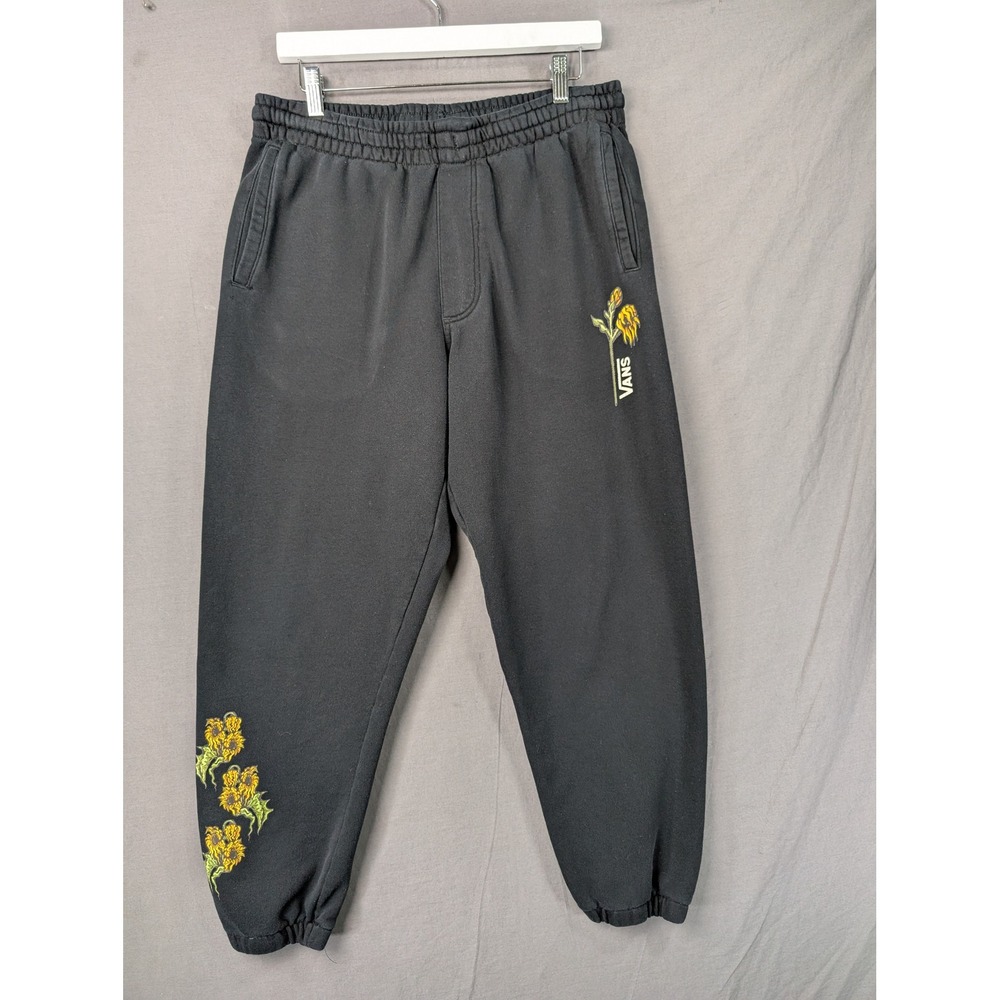Vans Mens Relaxed Fit Embroidered Sunflower Fleece Sweatpants Black Medium